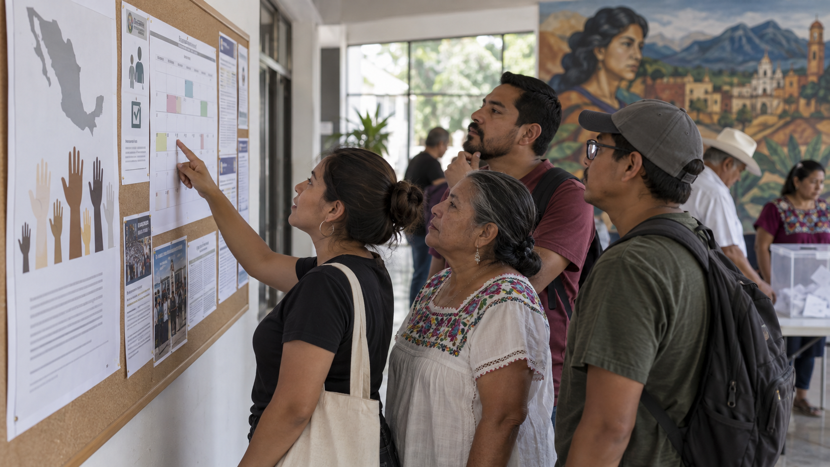 Persona organiza ingredientes y un menú semanal en una cocina mexicana luminosa.